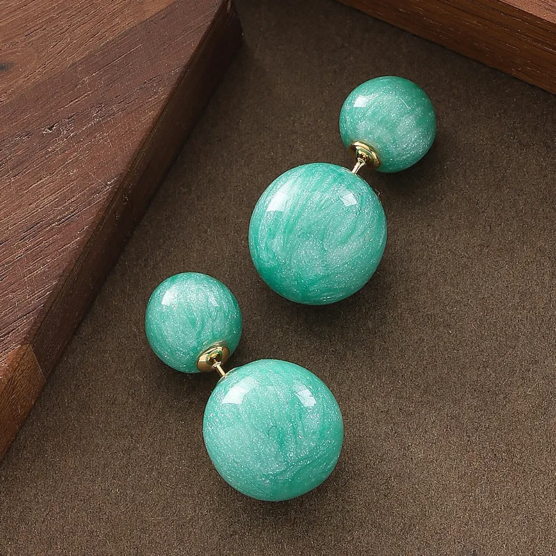 Fashionable, exquisite and sweet jelly-colored resin ball earrings, front and back style two-wear earrings, simple earrings
