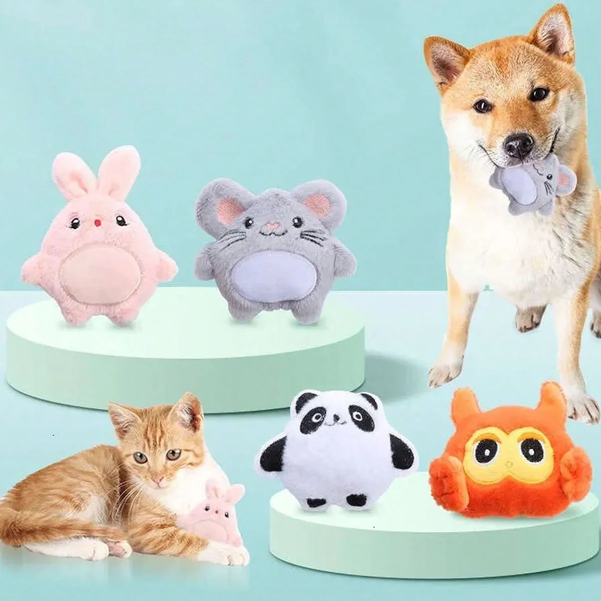 New plush doll mouse rabbit cartoon animal cat dog double pet toy soft bite-resistant self-exciting cat toy