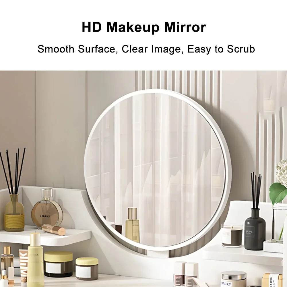 Set Meja Rias dengan Cermin, Meja Rias Rias Modern dengan 2 Laci & 2 Rak, Putih (Tanpa Bangku)