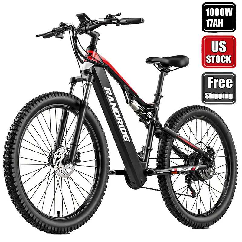 

RANDRIDE YG90 1000W Electric Mountain Bike US Stock Fast Delivery 48V 17Ah Full Suspension Hydraulic Brakes E bike