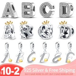 100% 925 Sterling Silver Multi Shape English Alphabet A-Z Charm Beads Fits Pandora Original Bracelet Necklace Women Jewelry New