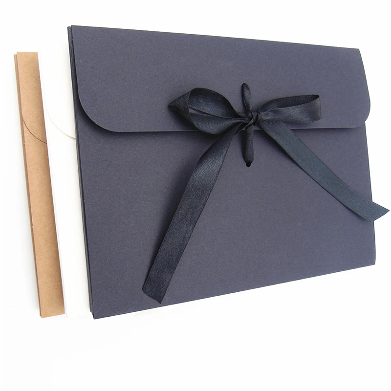 30pcs/lot Kraft cardboard Envelope 24x18cm Ribbon High-grade Gift Box Business Supplie Conference Invitation Letter Document Bag