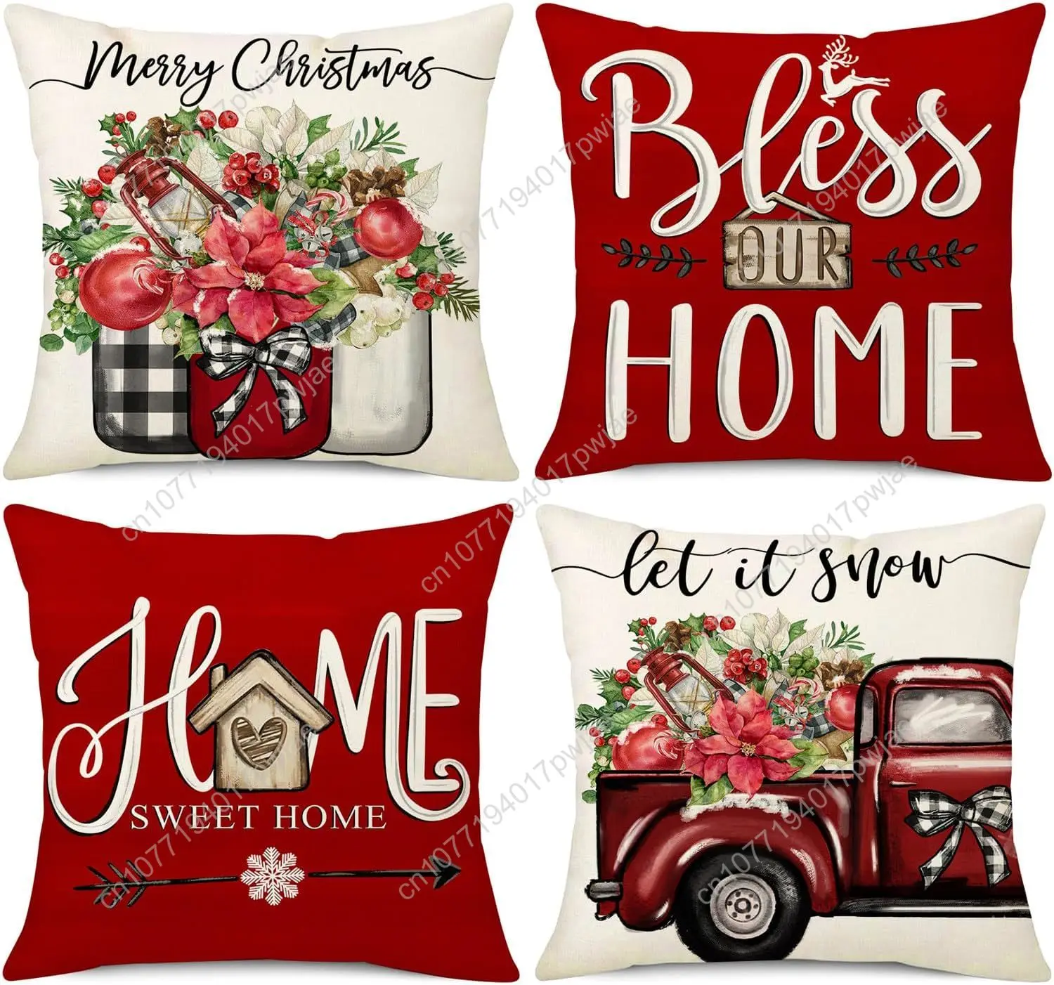 

NIGHTWISH Christmas Pillow Covers 18x18 Set of 4 Red Christmas Decorations Let it Snow Truck Throw Pillow Covers Home Sweet Home