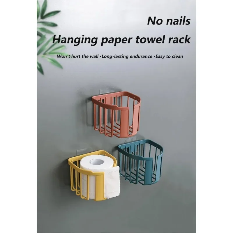 Punch-Free Wall-Mounted Sticky Paper Storage Box Toilet Paper Holder Roll Paper Toilet Paper Shelf Bathroom Kitchen Tissue Box