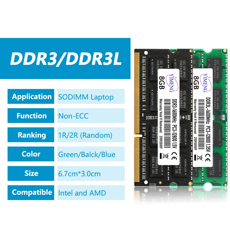 DDR3 DDR3L 4GB 8GB Laptop Memory Ram PC3 1.5V 1066 1333 1600Mhz PC3L 1.35V 8500 10600 12800 204Pin Notebook Sodimm Memories Ram