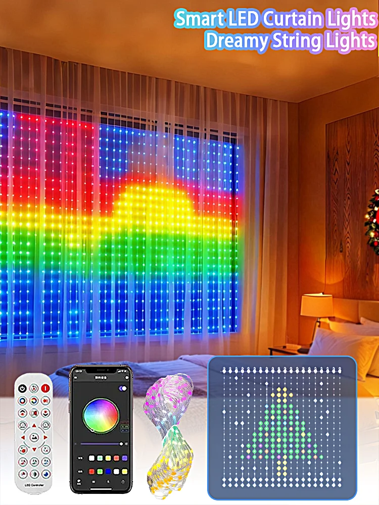 2 متر * 2 متر/3 متر أضواء الستار الذكية بلوتوث App LED سلسلة RGB الجنية أضواء DIY بها بنفسك الموسيقى تغيير عرض لنافذة غرفة نوم الديكور #1