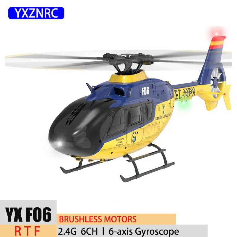 YXZNRC F06 EC135 2.4G 6CH RC Helicopter 1:36 6 Axis RTF Direct Drive Dual Brushless One Key 3D Roll Flybarless Toy gifts