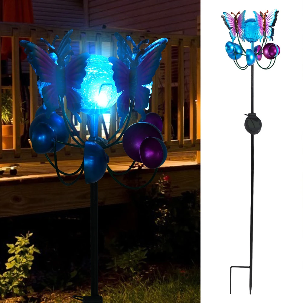 

Solar Powered Windmill With Cracked Light Shade Butterflies Design Outdoor Led Lamp For Garden Yard Pathway Landscape Lighting