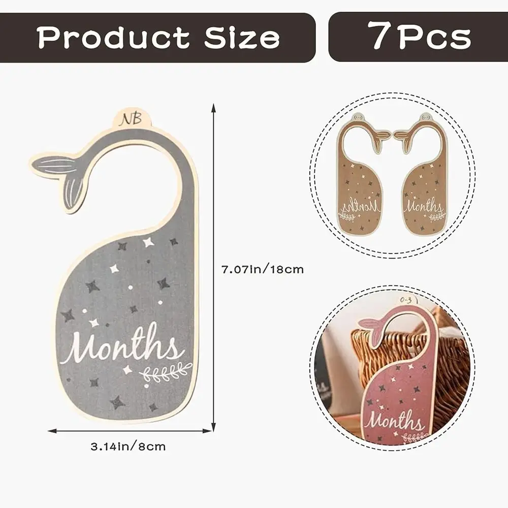 7Pcs Wood Baby Clothes Wardrobe Dividers Baby Age Hanger Dividers Whale-Shaped Closet Storage Organiser