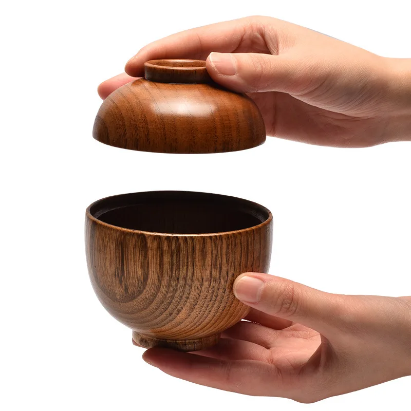 

Japanese Wooden Cooking Bowl with Cover, Snack Bowl, Household Wood Rice Bowls, Home Wood Condiment Bowl, Tablewere 200ml