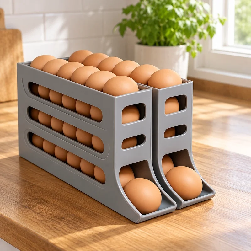4-Level Automatic Egg Holder with Rolling Dispenser for Refrigerator Kitchen Storage
