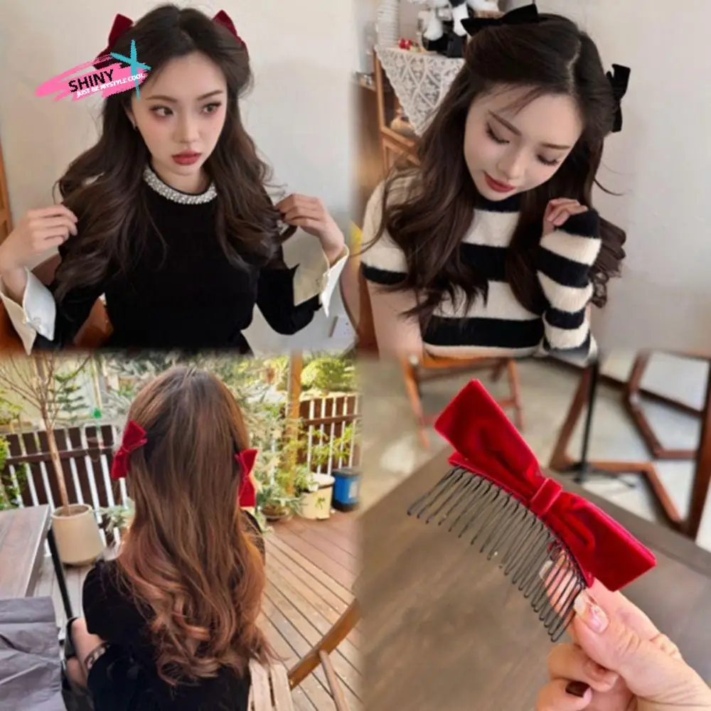 Peine para el cabello Simple, horquilla con lazo, Clip LATERAL de tela, lazo de terciopelo, accesorios para el cabello, tocado de estilo coreano para niña