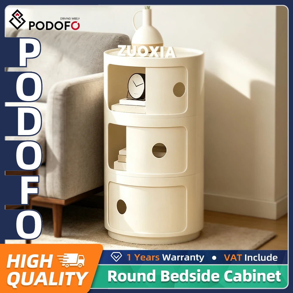 Podofo – armoire de chevet ronde à trois niveaux, design de meubles modernes, rangement multi-niveaux, type tiroir, organisateur domestique pour chambre à coucher, salon et cuisine