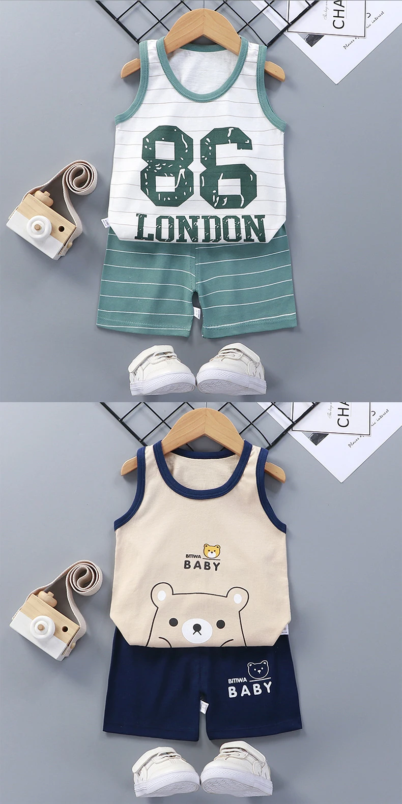 Kinder-Sets Kinderkleidung Jungen Mädchen Westenanzug Sommer Kinderbekleidung Baby Baumwoll-T-Shirts Shorts Tanktop Ärmellos – Detail 8