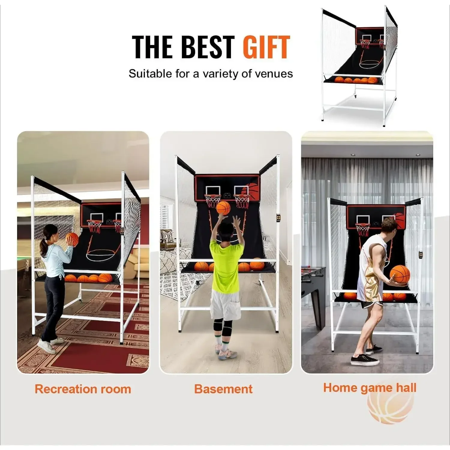Basketbal Arcade Game Indoor, 2-speler indoor basketbalspel, Home Dual Pop- A-Shot Sport met ballen, 8 spelmodi, Electroni