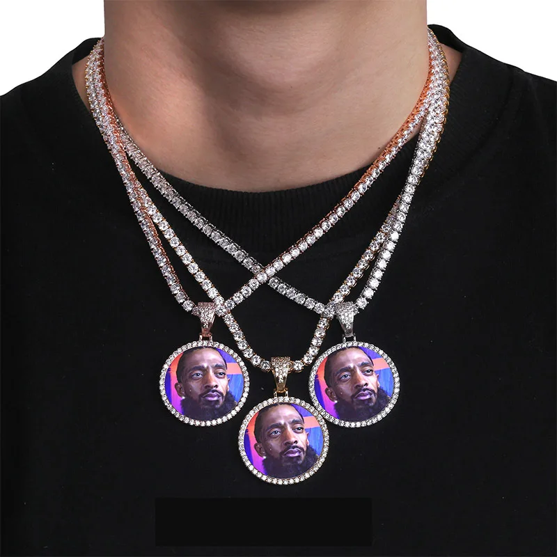 Custom Hip-hop Jewelry Sparkly Souvenir Necklace Personalized Photo Custom Round Pendant Valentine's Day Photo Necklace Custom