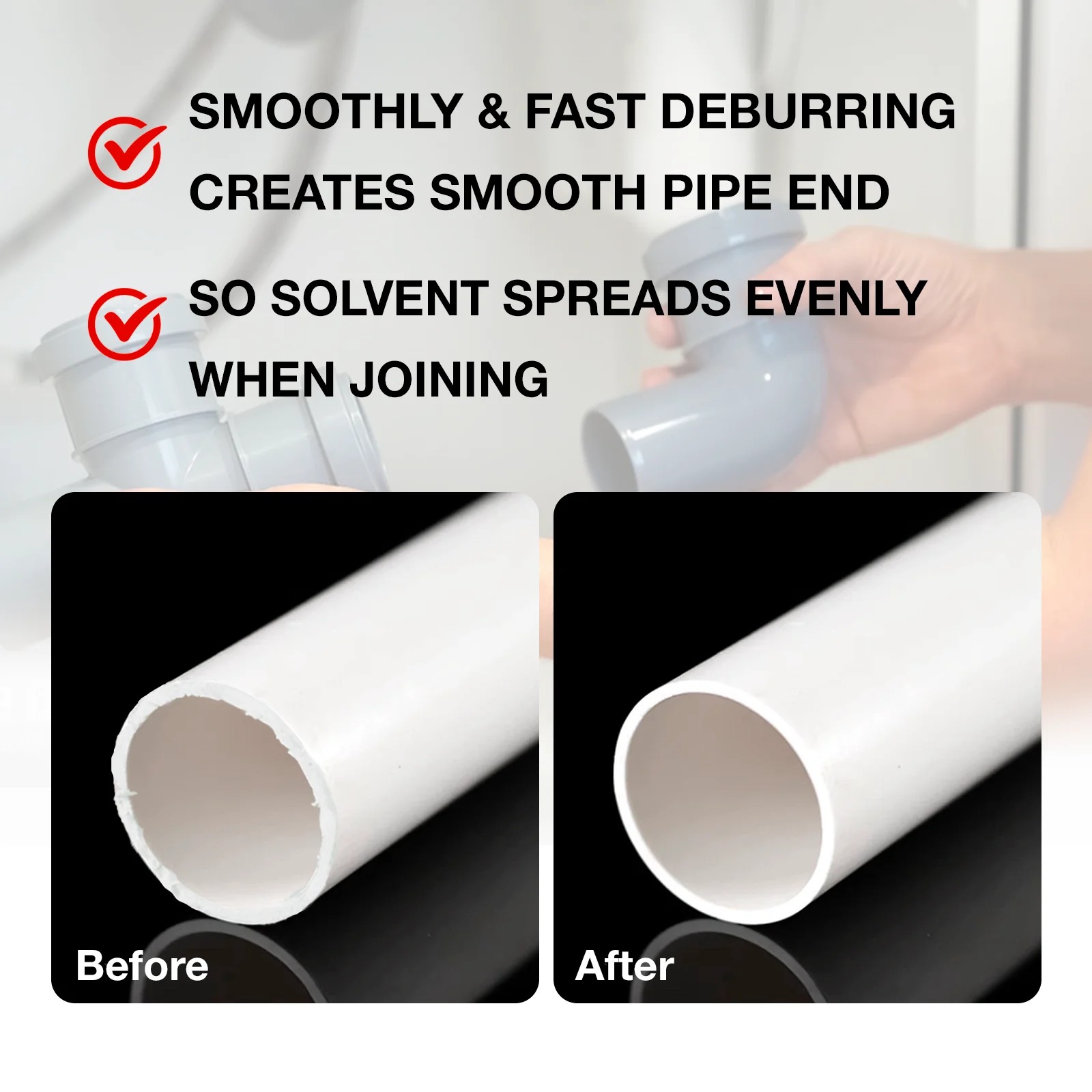 15° Chamfer Plastic Pipe Reamer, Deburring Tool with Hardened Steel Blade for Plumbers Plumbing/Home Renovation Chamfering Tool view 2