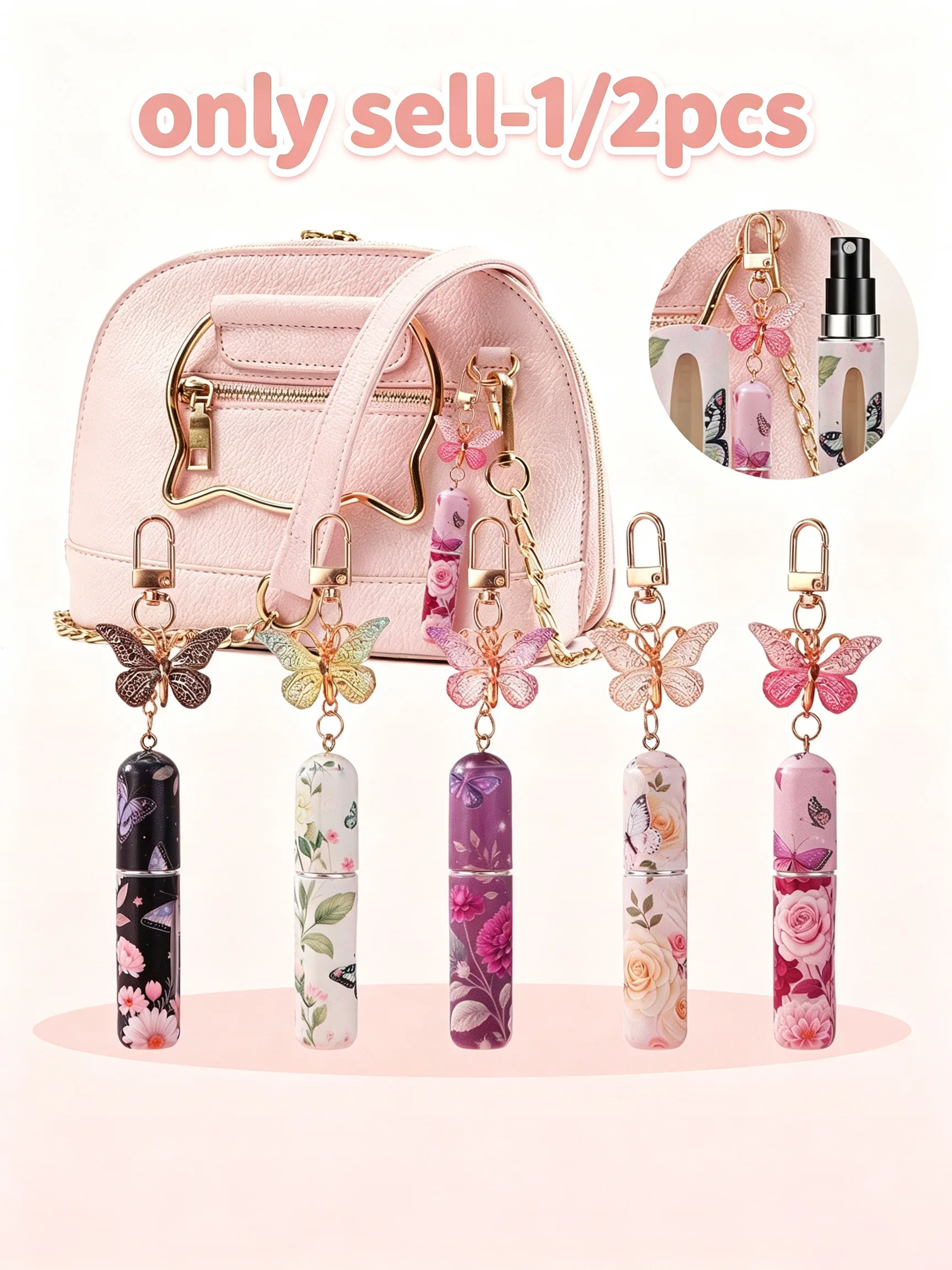 1/2pcs Butterfly Patterned Portable Perfume Spray Bottle Fillable Travel-Friendly Aromatherapy Sprayer with Pump Box Included