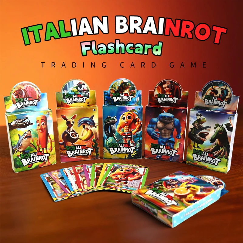 

24 карты/коробка, итальянские карты Brainrot, игра Tungtungsahur, серия лазерных карт, классические карты, коллекционная карта игрушек, подарок для детей