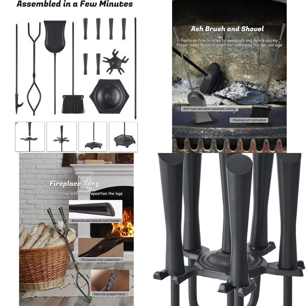 

5-Piece Modern Fireplace Tool Set with Sturdy Handle, Indoor/Outdoor Use, FTS15BK