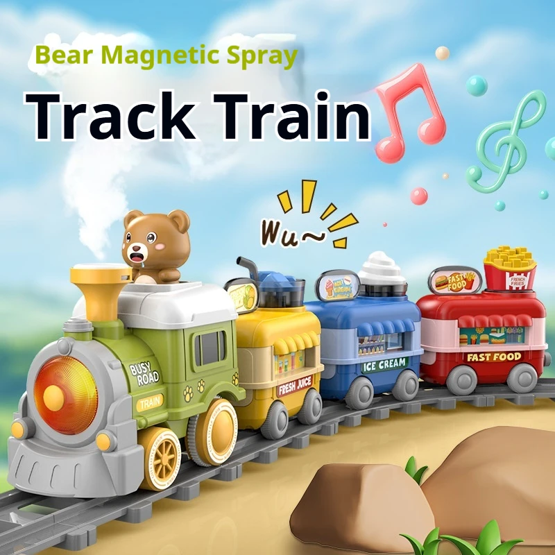 

Busy Road Electric Steam Train Toy Magnetic Carriages With Light Music Simulation Steam Flexible Track Birthday Gift