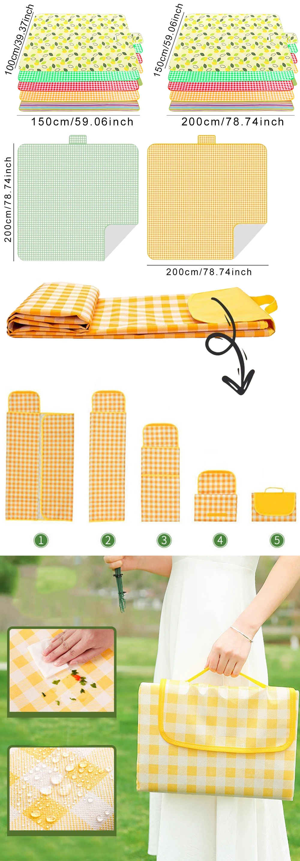 1 Stück tragbare Outdoor-Picknickmatte, bunte, wasserdichte Campingdecken, geeignet für Strand, Park, Grasland, Familie, Reisen, Gastgeschenke ZYF – Detail 1