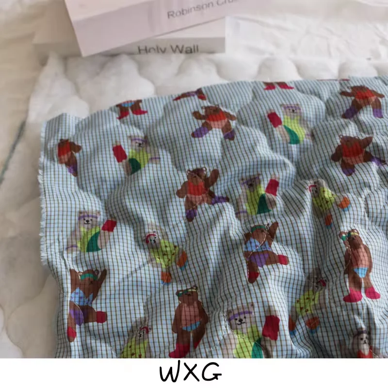 

Korean-style blue checkered colorful polyester fabric with cotton lining diy fabric