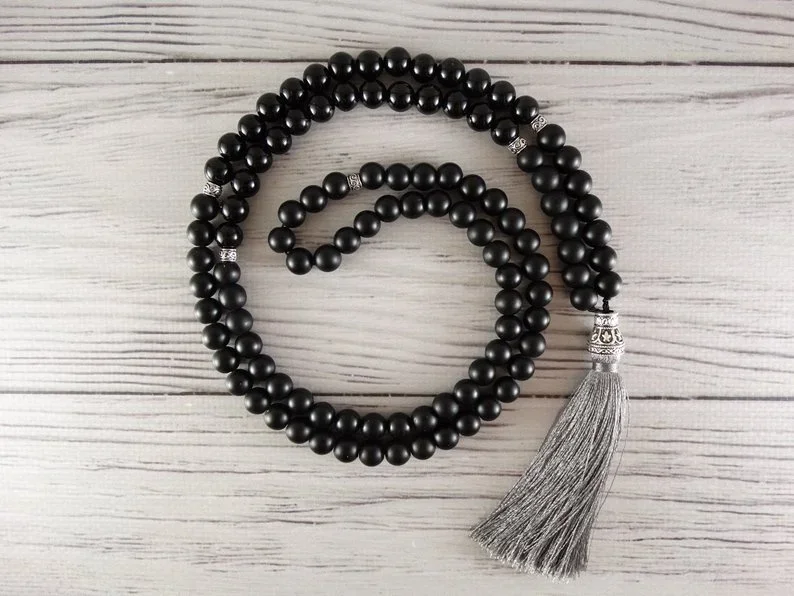 Suntemala 108 Meditation Beads Black Mala Beads Yoga Rosary beads Yoga Gift Buddhist necklace