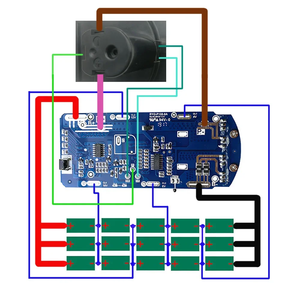 P108 15*18650 akumulator obudowa z tworzywa sztucznego ładowania obwód ochronny płyty PCB dla RYOBI 18V 9Ah P103 BPL-1815/1820G/18151/1820 jeden +