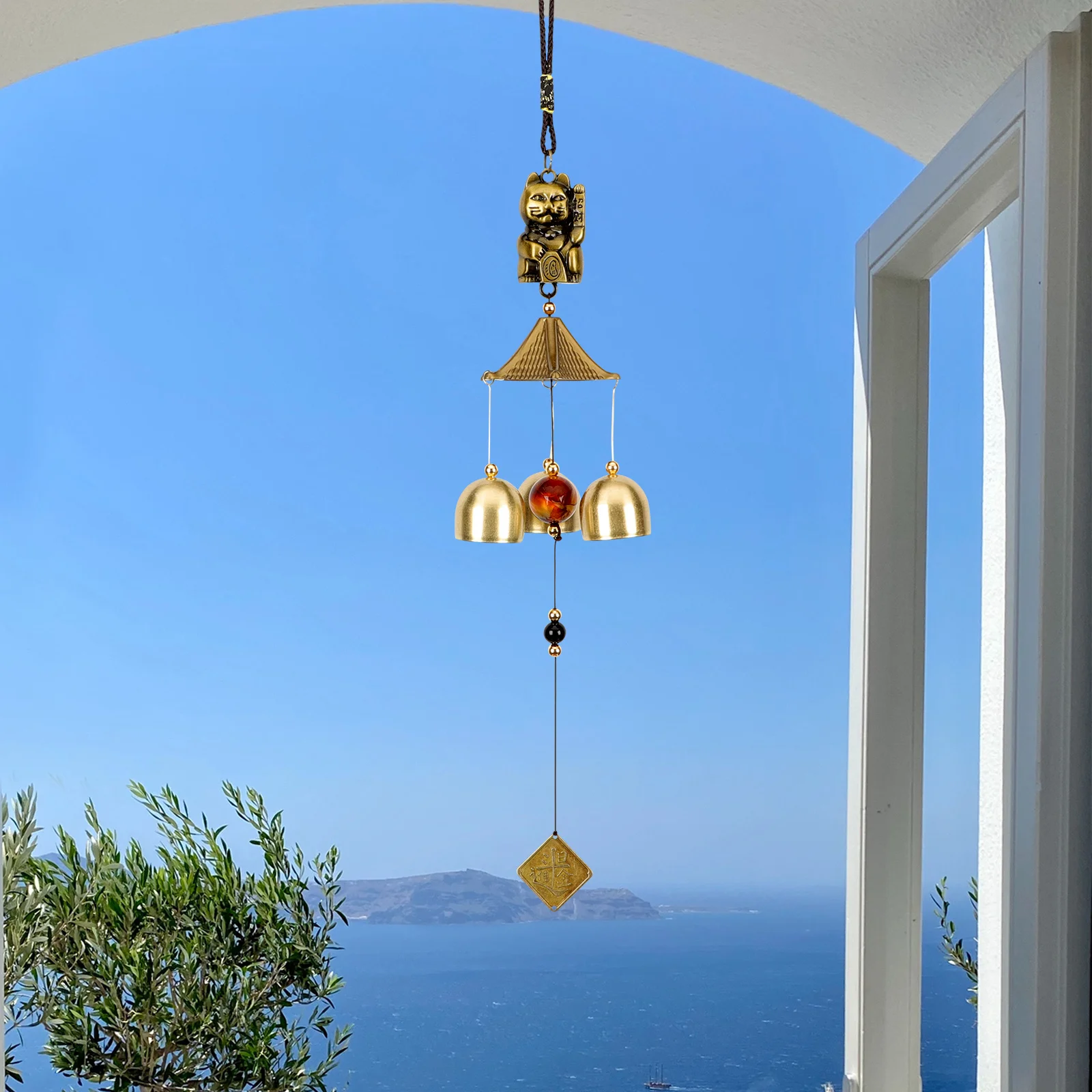 

Decorative Copper Wind Chime with Lucky Cat Design Weather Resistant for Garden Porch Yard Indoor Outdoor Hanging Ornament Gift