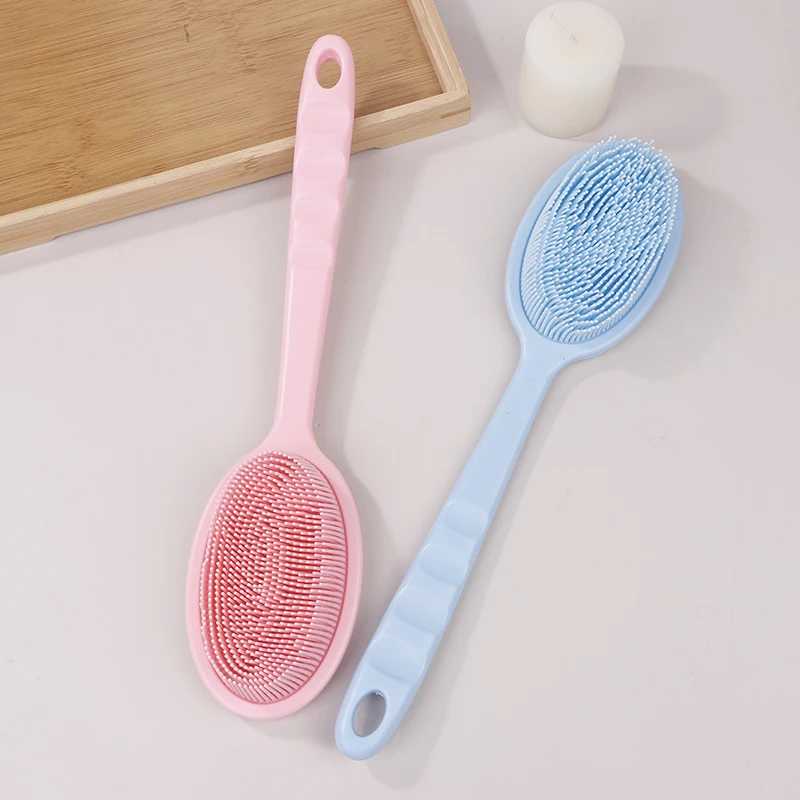 Double-Sided Silicone Back Scrubber Long Handle Body Bath Brush Mud Back Scrubber Shower Massage Exfoliation Brush Body Wash