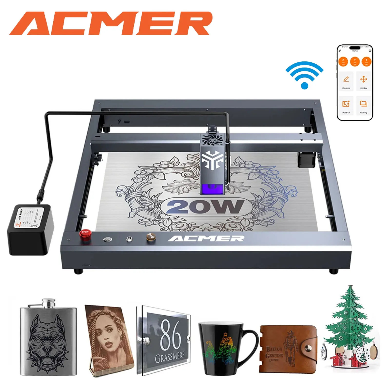 

ACMER P2 20W Laser Engraving Machine with Automatic Auto Air Support APP wifi Control Metal Laser Engraving Cutting Machine