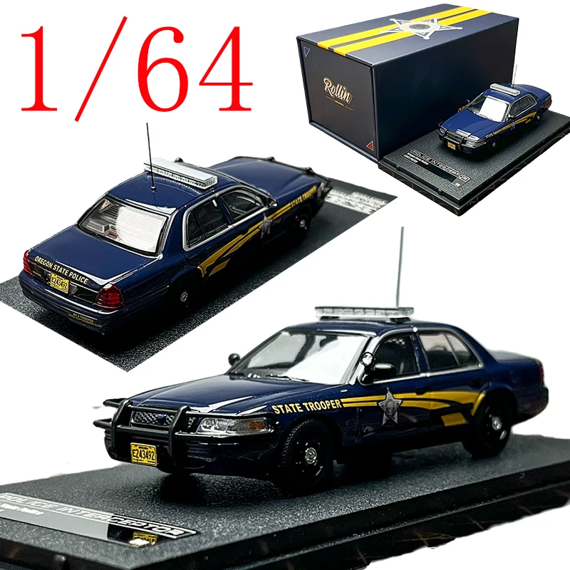 Rollin Diecast 1/64 Scale Ford Crown Oregon CV Police Car Model Alloy Victoria Crown Car Model Gift Display Ornament