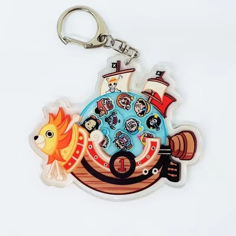 EEN STUK Luffy Piratenschip Acryl Sleutelhanger Anime Accessoire Wobble Charm Cadeau voor fans