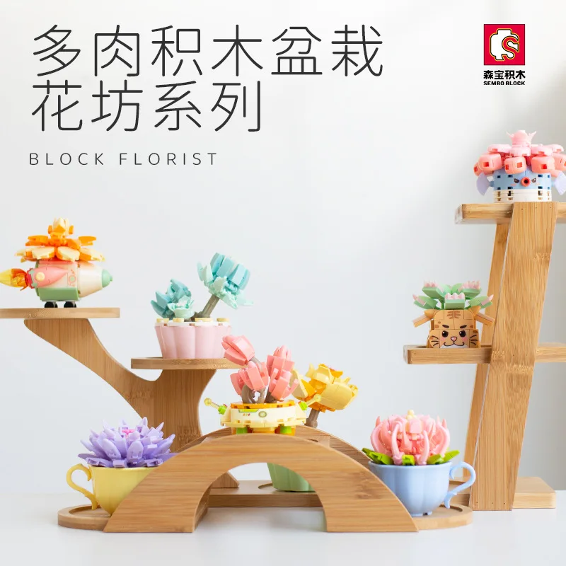 Bouquet Orchid block flower Succulents Potted Desktop Model Building Blocks Romantic Kit Puzzle Assembly Building Toy girl gift