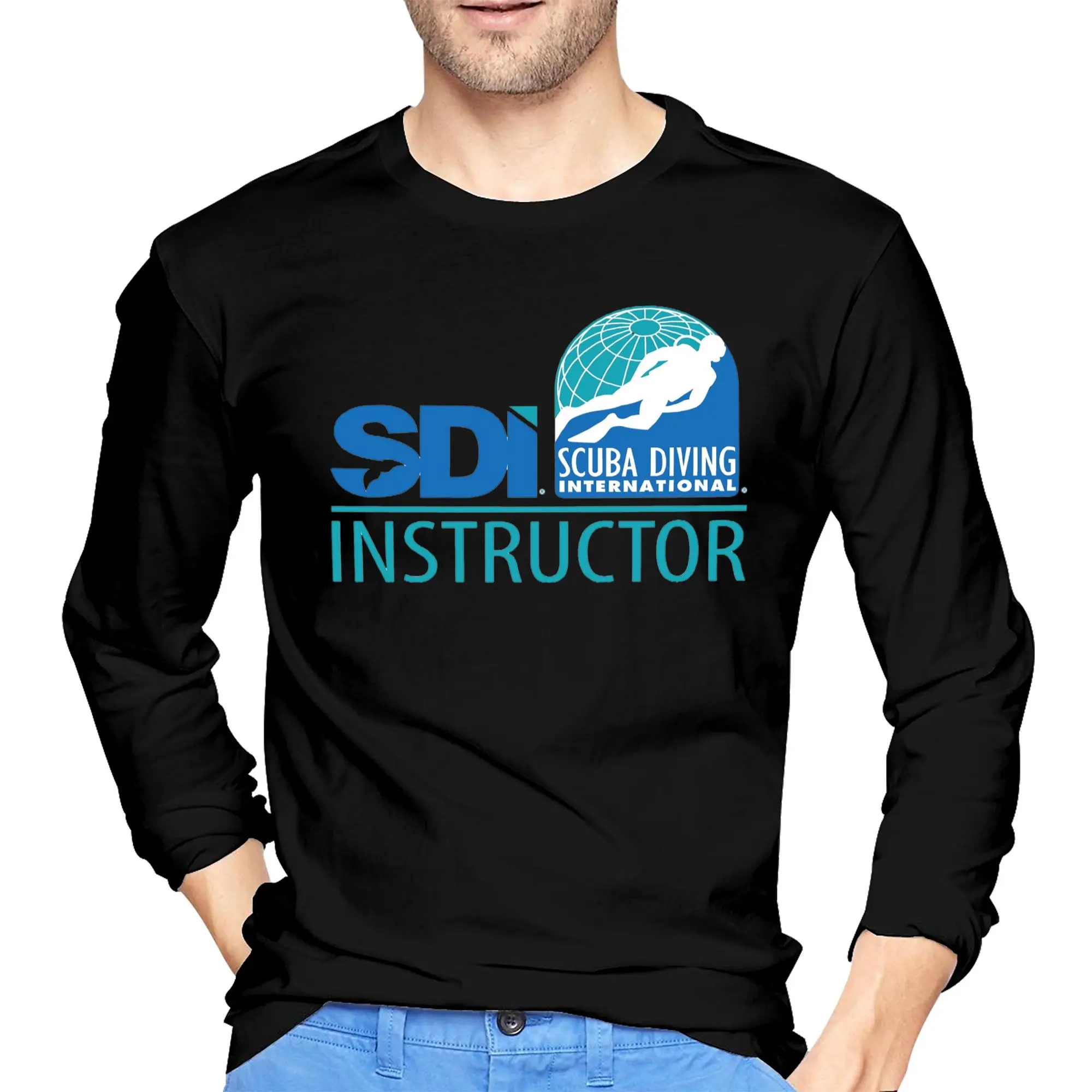 

Мужская футболка с длинными рукавами для подводного плавания International (SDI), модные футболки с круглым вырезом, весенние и осенние мужские топы