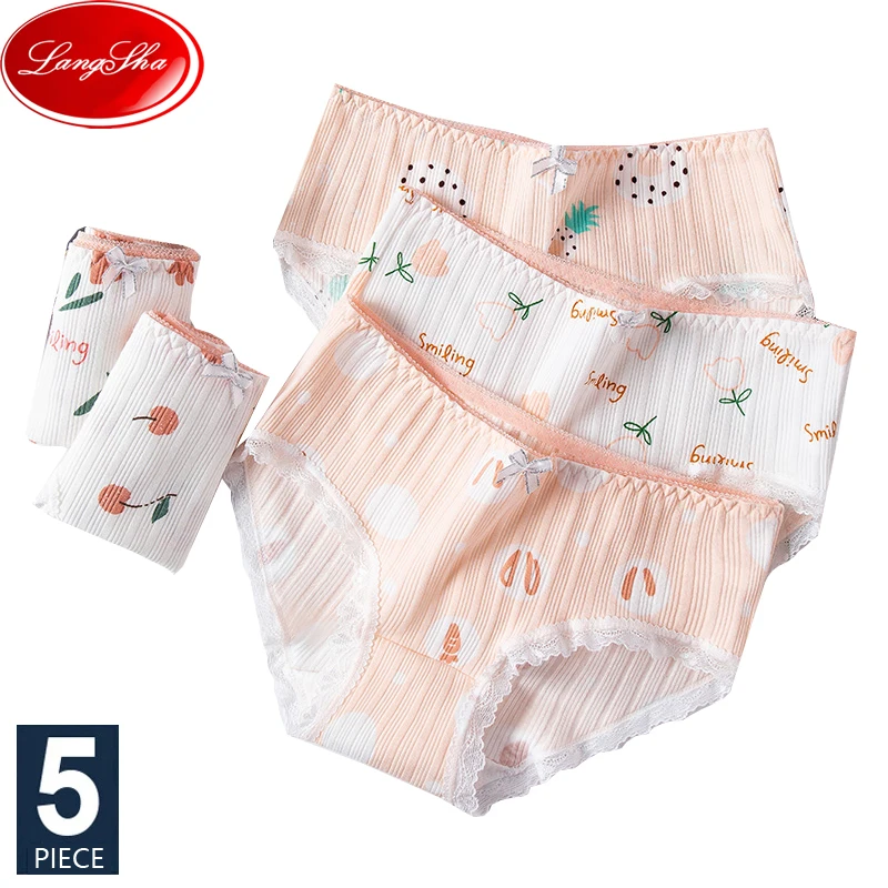 Calcinha de algodão de cintura baixa para mulheres, roupa interior macia e confortável, cuecas respiráveis para meninas, lingerie sem costuras, moda, M-XXL, 5 peças por conjunto