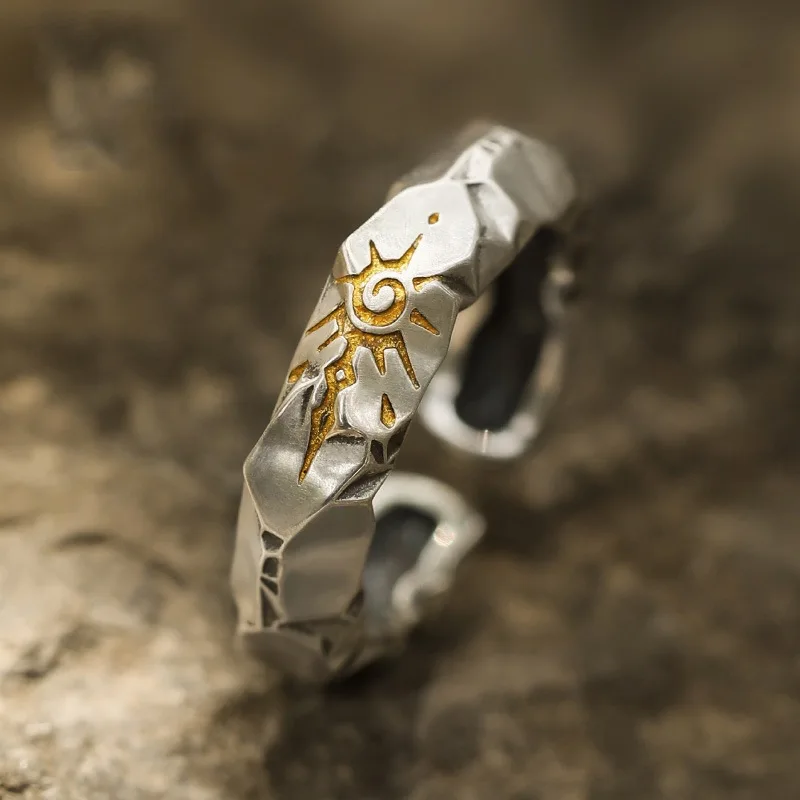 Original relief irregular art sun rings for women and mens trendy high-end ring Adjustable opening unique party jewelry gift