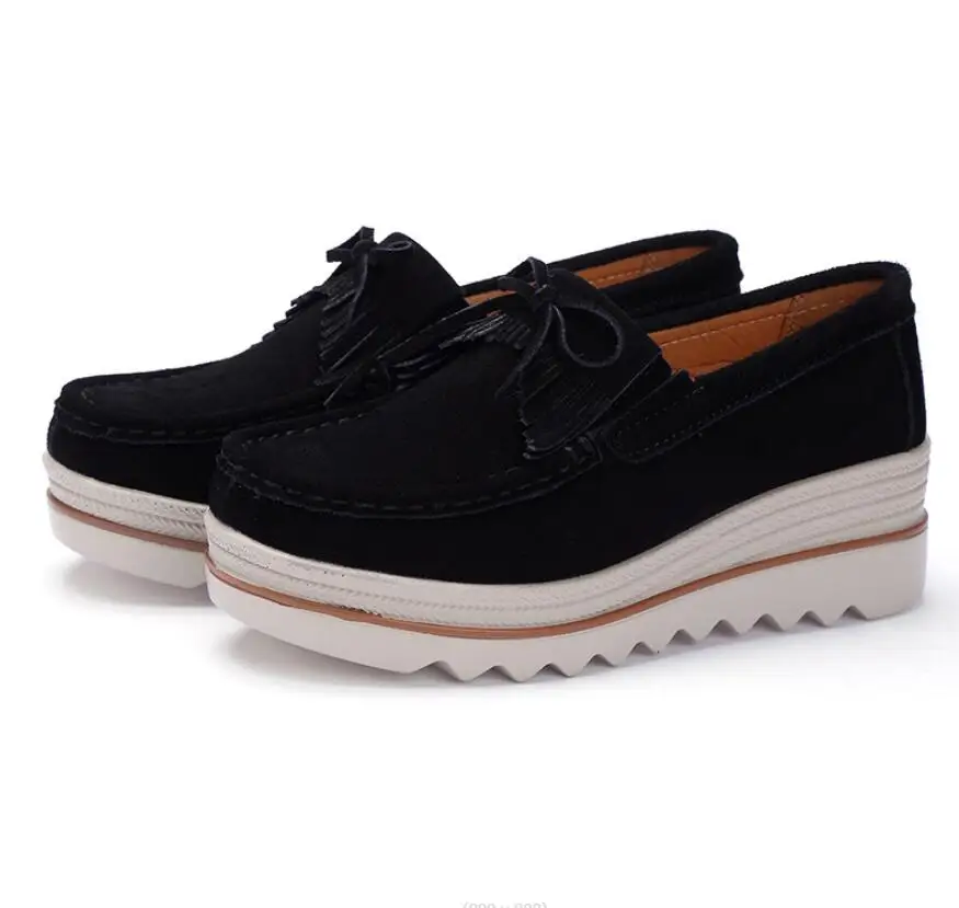 Sepatu kets Platform untuk wanita, sepatu Sneakers Slip-On datar kulit Suede, sepatu loafer kasual musim panas musim gugur untuk wanita