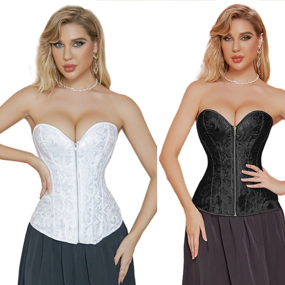 Lässige Outfits S Weißes Taillenkorsett Ärmelloses Bandeau-Korsett Damen-Reißverschluss-Top Solides Muster Polyester-Stoff Normale Länge