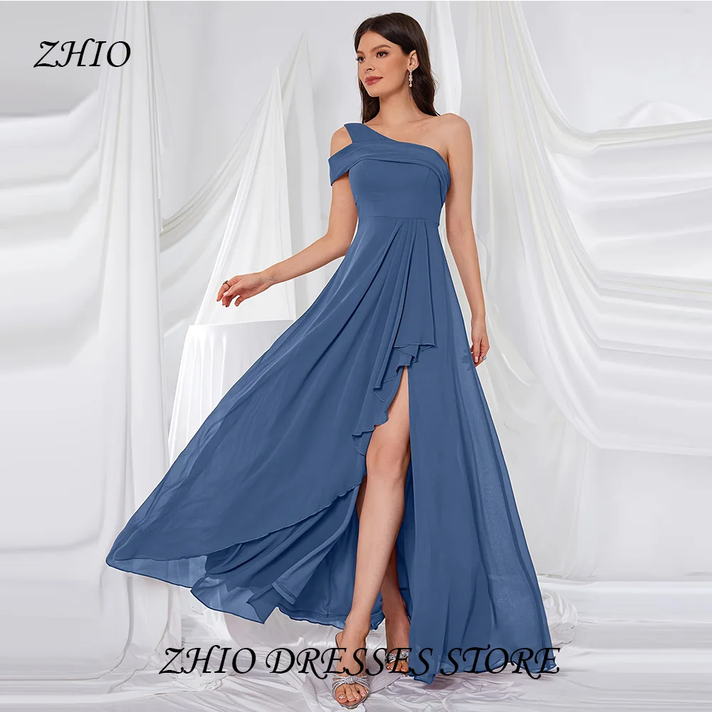 

ZHIO Elegant Off-Shoulder Long Gown High-Slit Ruffled Hem Chiffon Is Suitable For Wedding Formal Event Customizedفساتين سهرة