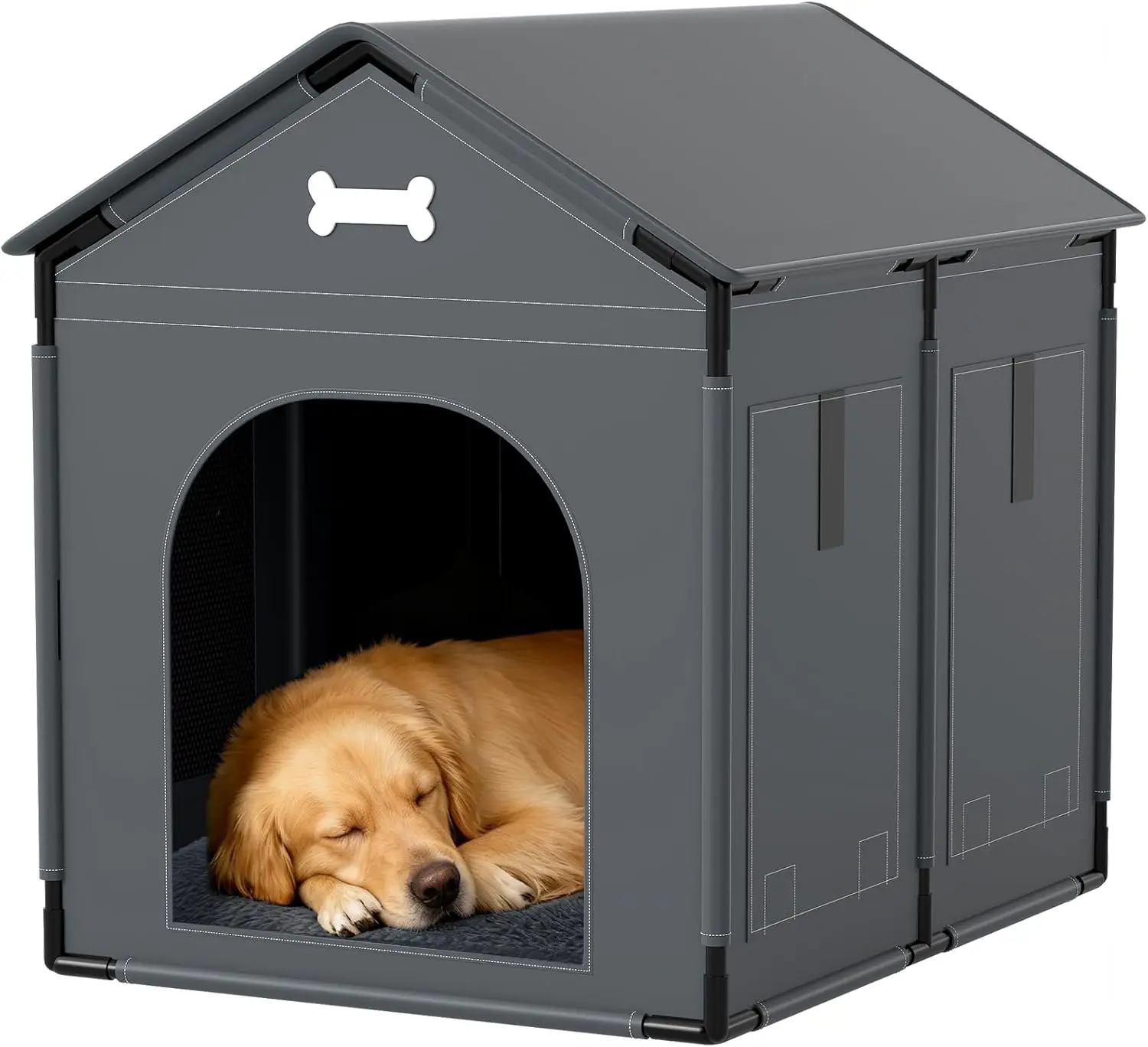 

Large Indoor Dog House with Plush Cushion, Waterproof Pet Kennel for Medium to Big Dogs, 34x27x34in Gray