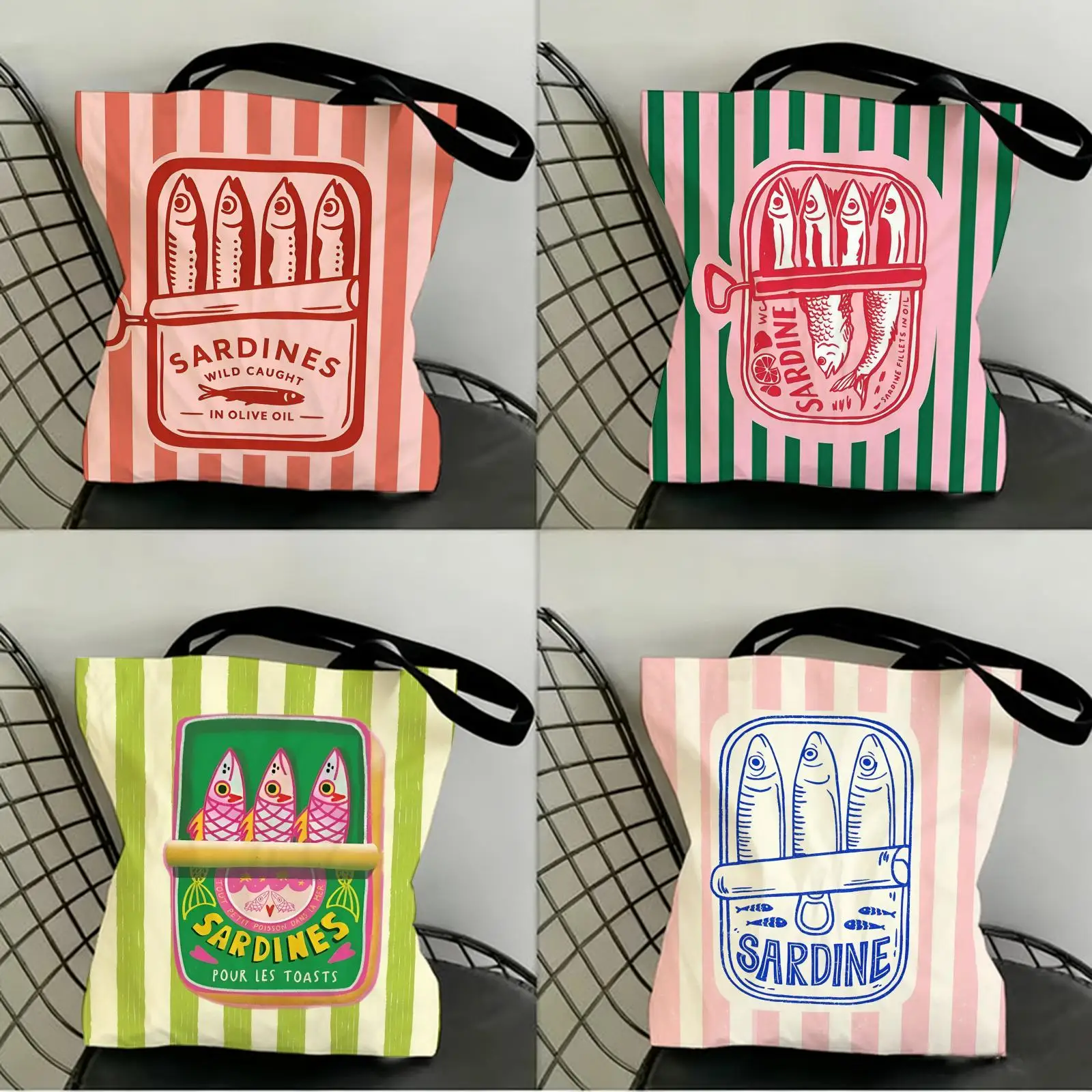 Sardine Can Storage Bags Double-Sided Print Fashion Shoulder Tote Shopping Bag Gift Eco Handbags Halloween Gift Pouch
