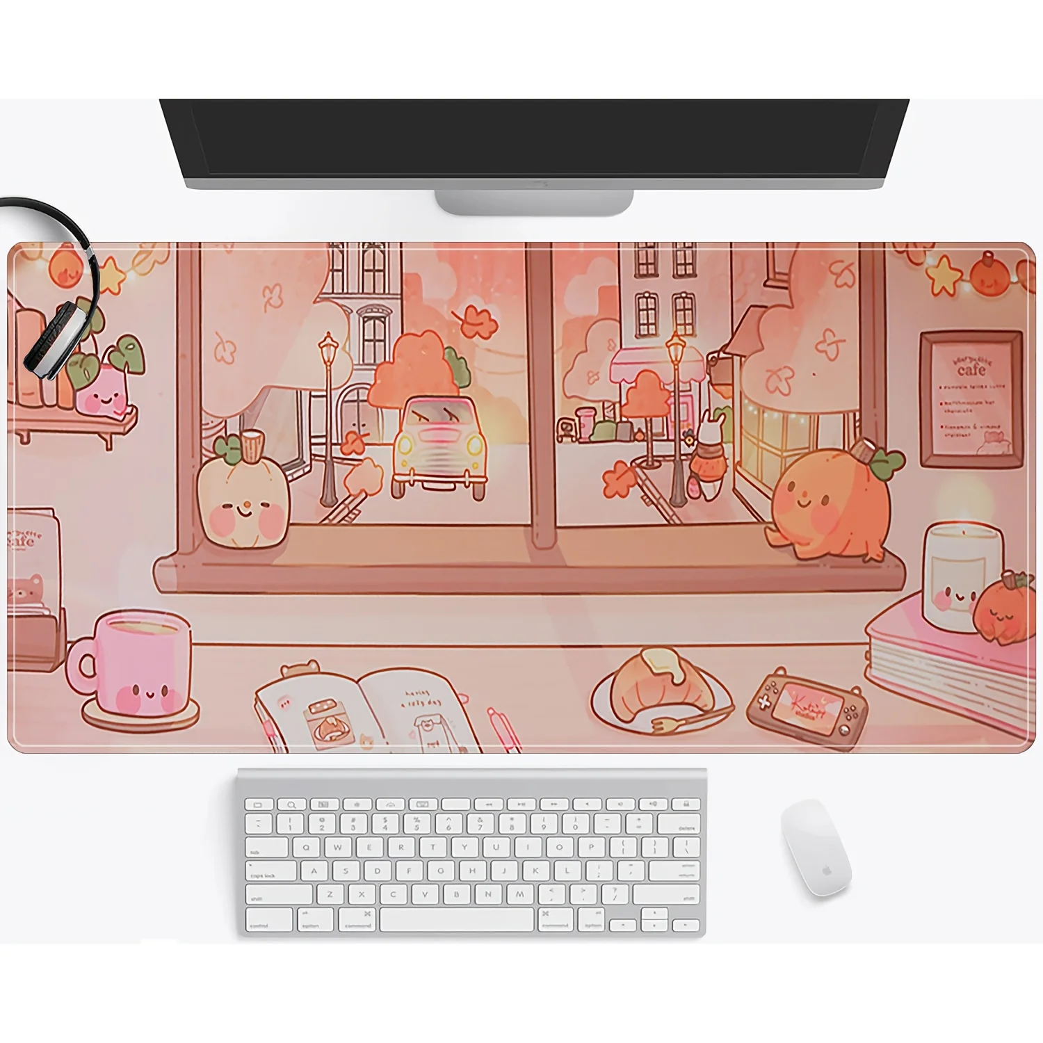 1pc Pumpkin Café Scene Mouse Pad – Cute Workspace Decor with Ultra-Smooth Surface, Stitched Edges, Non-Slip Waterproof Rubber Ba