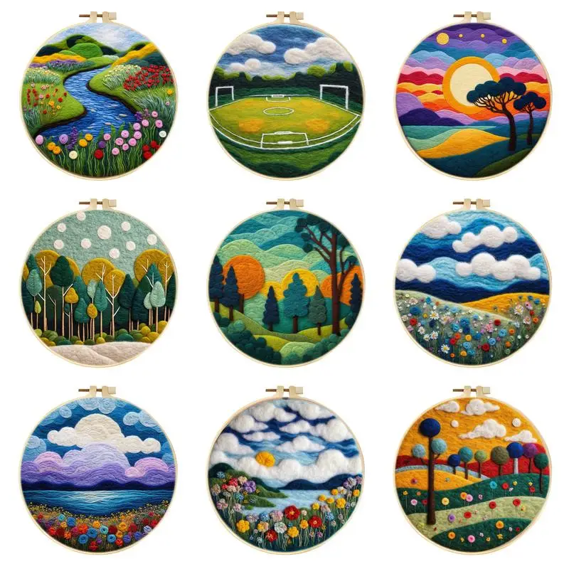 

CHENISTORY 20x20cm Diy Wool Painting Kits With Frame Lake Tree Modern Diy Wool Needle Felt Painting Scenery Picture For Gift