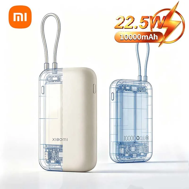 Xiaomi 2026 New Power Bank 10000mAh 22.5W Two‑Way Fast Charging Built‑in Cable Compact Portable External Battery for iPhone