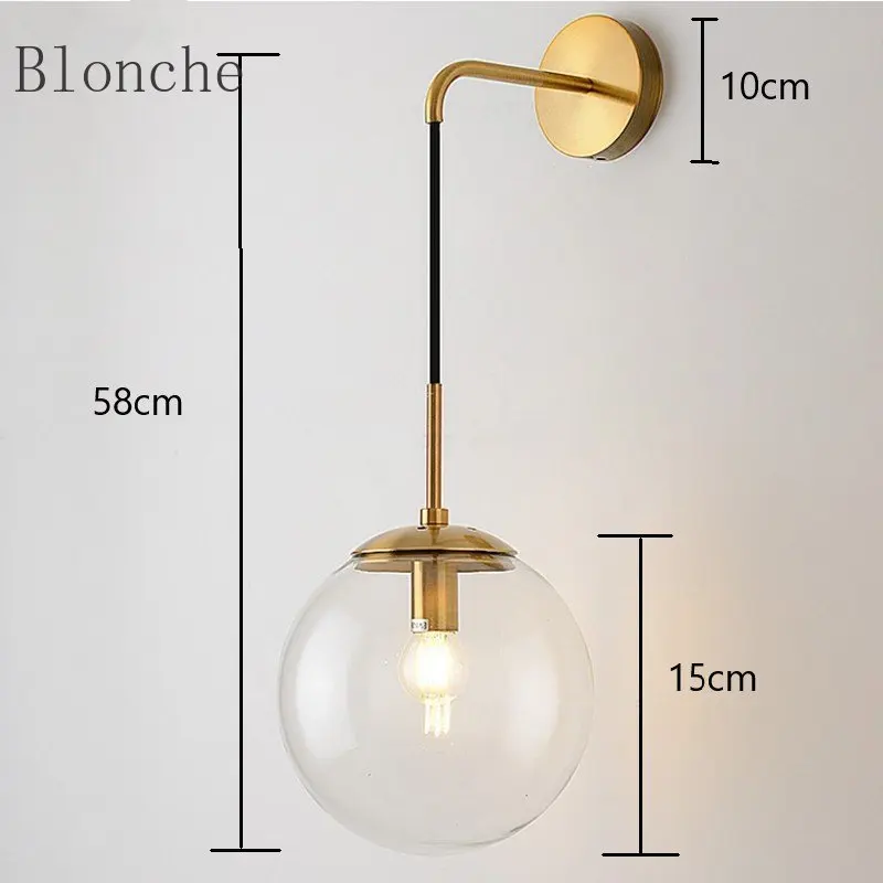 실버 메탈 벽 램프, 글라스 볼 벽 조명, 침대 머리맡, 거실 장식, 돌출, 복도, 계단 LED 조명 기구