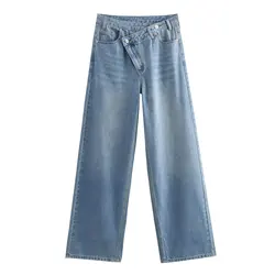 Maxdutti-Jean rétro américain pour femme, pantalon en denim, taille haute et droite