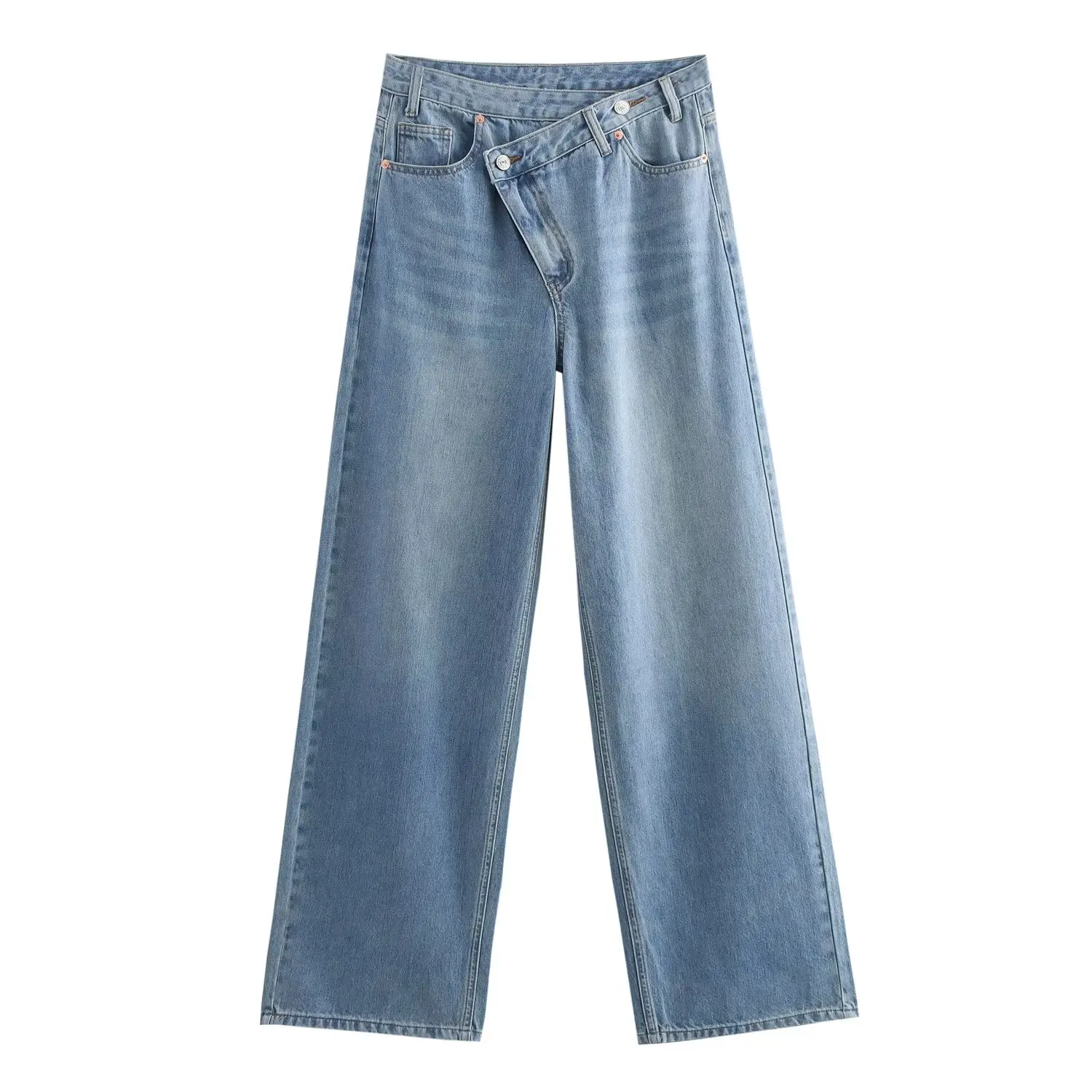 Maxdutti 2026 American Retro Mom Jeans Asymmetrical Breasted High Single Waisted Straight Leg Jeans Women Denim Pants