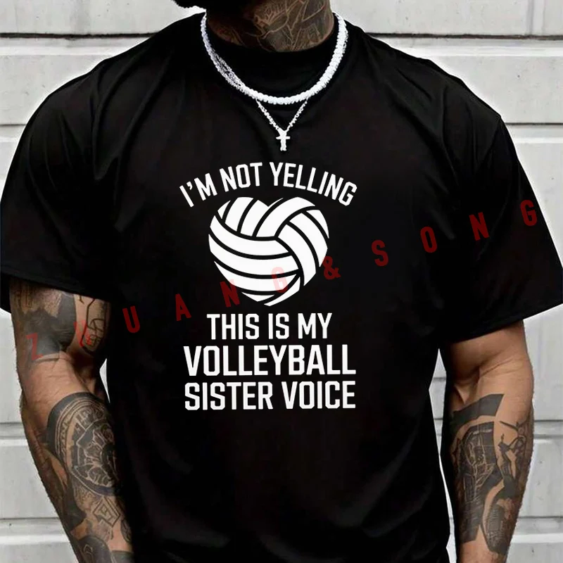 

Футболка с надписью "THIS IS MY VOLLEYBALL SISTER VOICE", мужская брендовая футболка, летние мужские футболки, повседневные футболки высокого качества с круглым вырезом